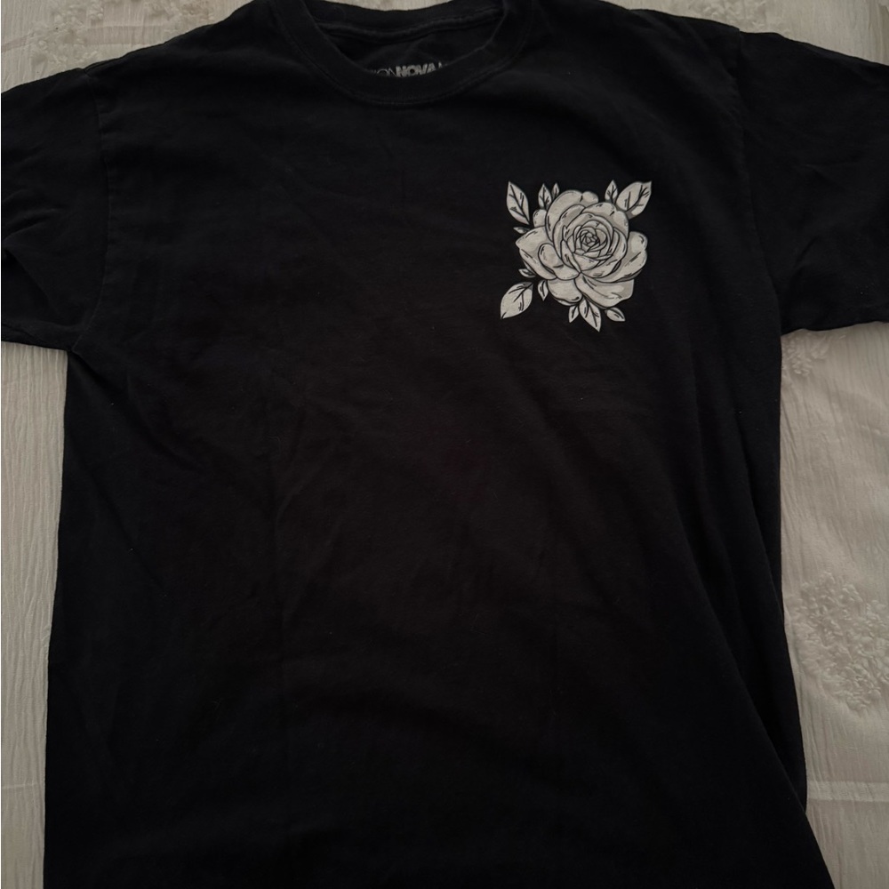 Black T-Shirt with Rose Graphic